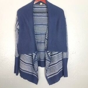 Nine West VTG 90s Sz S Blue Striped Checker Print Open‎ Cardigan Coastal Grandma